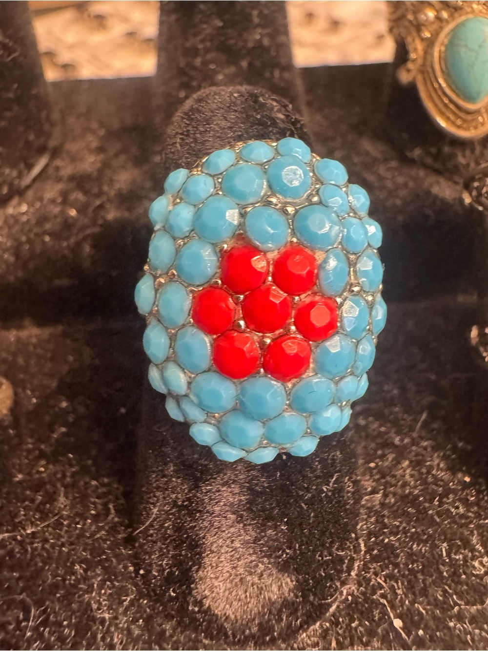 Turquoise and Red Dome Cocktail Ring - Women Jewelry